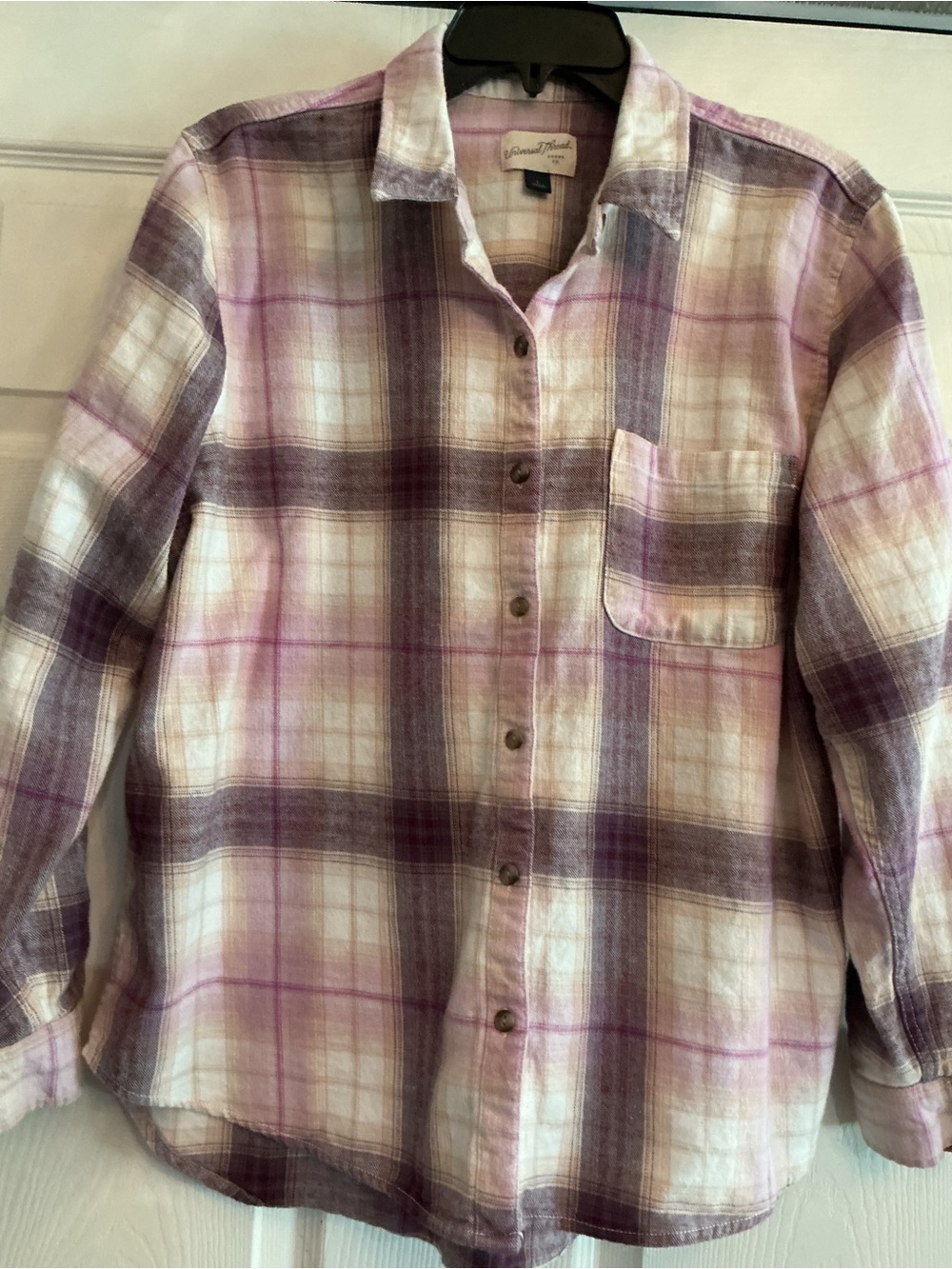 Universal Thread Purple and Cream Plaid Button-Down Shirt